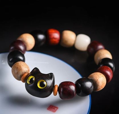 Small Leaf Red Sandalwood Bracelet Cute Cat Engraved Ebony Wood Protection Bracelet