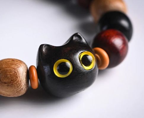 Small Leaf Red Sandalwood Bracelet Cute Cat Engraved Ebony Wood Protection Bracelet