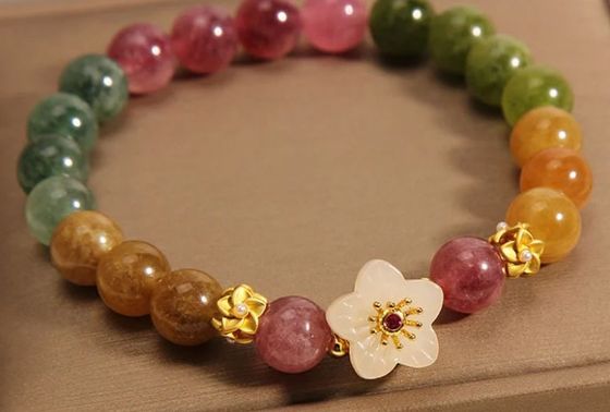 14cm - 16cm Colorful Tourmaline Bracelet Jade Flower Bracelet
