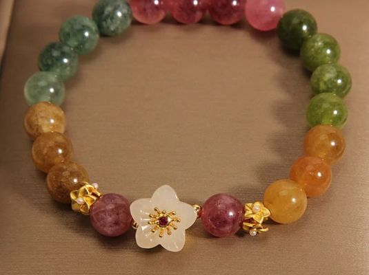 14cm - 16cm Colorful Tourmaline Bracelet Jade Flower Bracelet