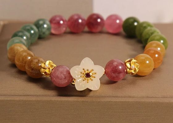 14cm - 16cm Colorful Tourmaline Bracelet Jade Flower Bracelet