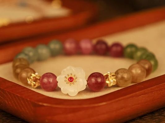 14cm - 16cm Colorful Tourmaline Bracelet Jade Flower Bracelet