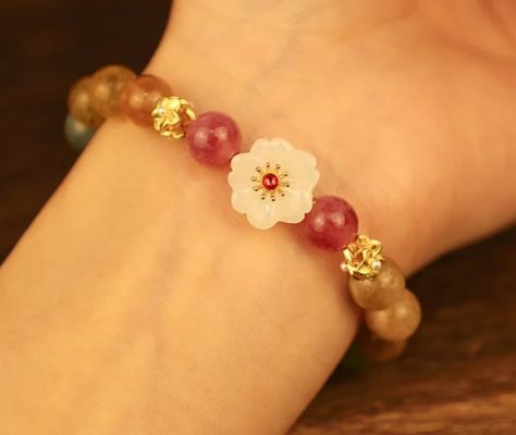 14cm - 16cm Colorful Tourmaline Bracelet Jade Flower Bracelet