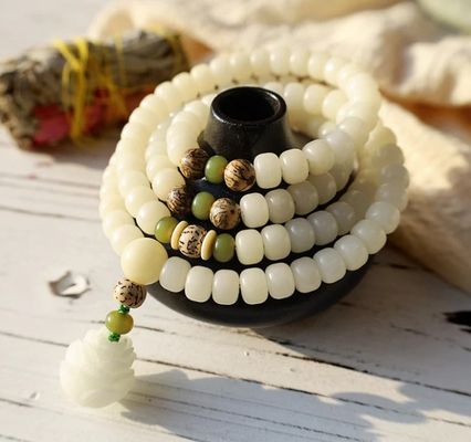 White Jade Bodhi Lotus Mala Necklace Bracelet 6x8mm 7x9mm 8x8mm 8x10mm