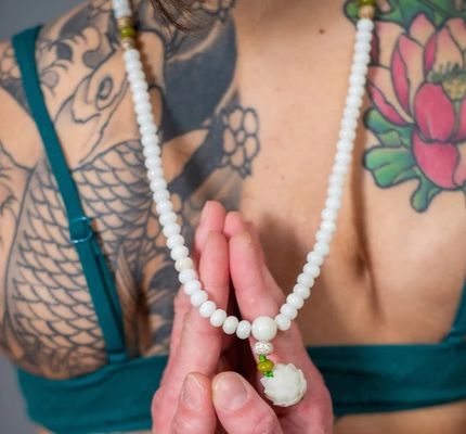 White Jade Bodhi Lotus Mala Necklace Bracelet 6x8mm 7x9mm 8x8mm 8x10mm