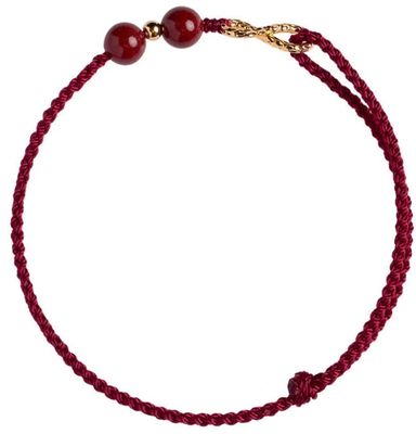 Cinnabar Blessed Red String 14K Gold Infinity Symbol Bracelet Anklet 13cm - 23cm