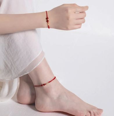 Cinnabar Blessed Red String 14K Gold Infinity Symbol Bracelet Anklet 13cm - 23cm