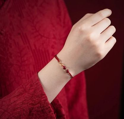Cinnabar Blessed Red String 14K Gold Infinity Symbol Bracelet Anklet 13cm - 23cm