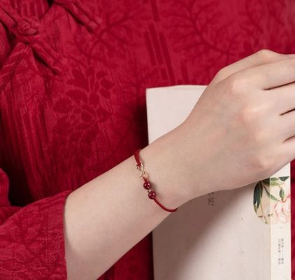 Cinnabar Blessed Red String 14K Gold Infinity Symbol Bracelet Anklet 13cm - 23cm