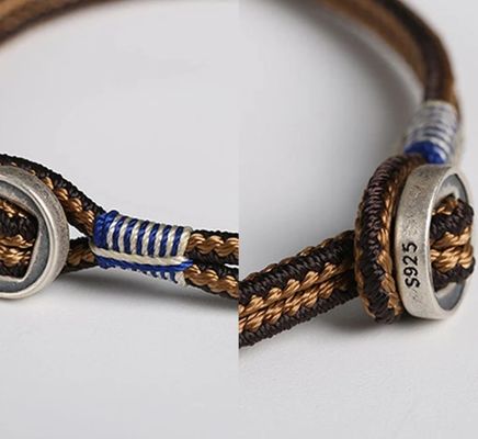 925 Sterling Silver Handmade Button Protection String Weave Bracelets 15cm 17cm 19cm 21cm