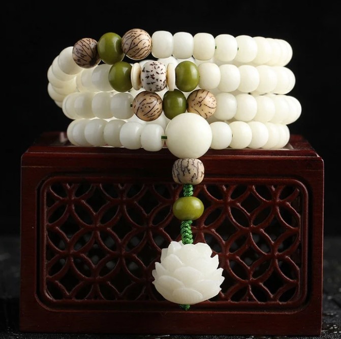 White Jade Bodhi Lotus Mala Necklace Bracelet 6x8mm 7x9mm 8x8mm 8x10mm