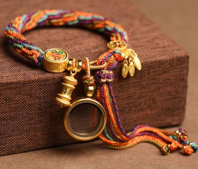 Tibetan Om Mani Padme Hum Dreamcatcher Colorful Reincarnation Knot String Bracelet