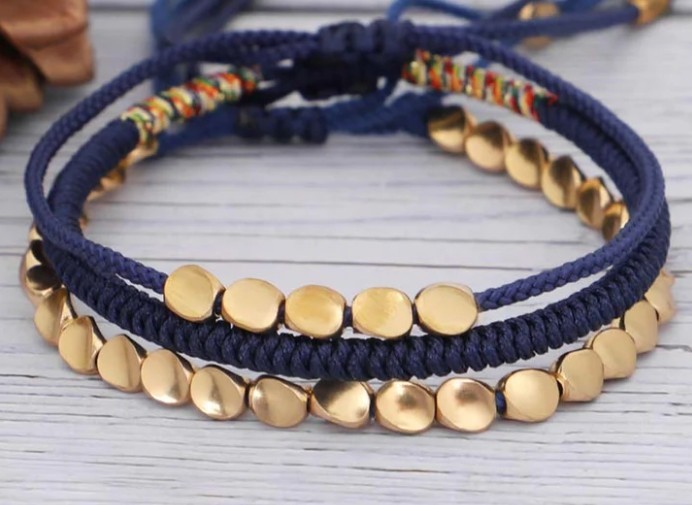 Lucky Tibetan Copper Beads Bracelet Healing Protection Bracelet Set 6.3 - 10 Inch