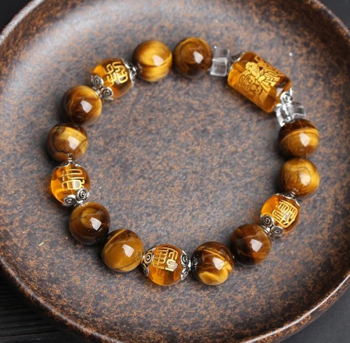 Adjustable Length Mystical Bracelet Fortune Prosperity Tiger Eye Bead Bracelet