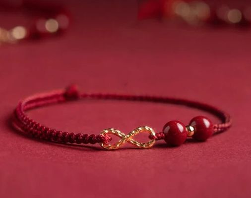 Bom preço Cinnabar Bendito Cordel Vermelho 14K Ouro Simbolo Infinito Pulseira tornozelo 13cm - 23cm on-line